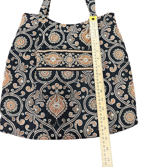 Vera Bradley Tote Bag "Cafe Latte" Brown Black Gold Paisley Quilted Shoulder Bag - Picture 3 of 5